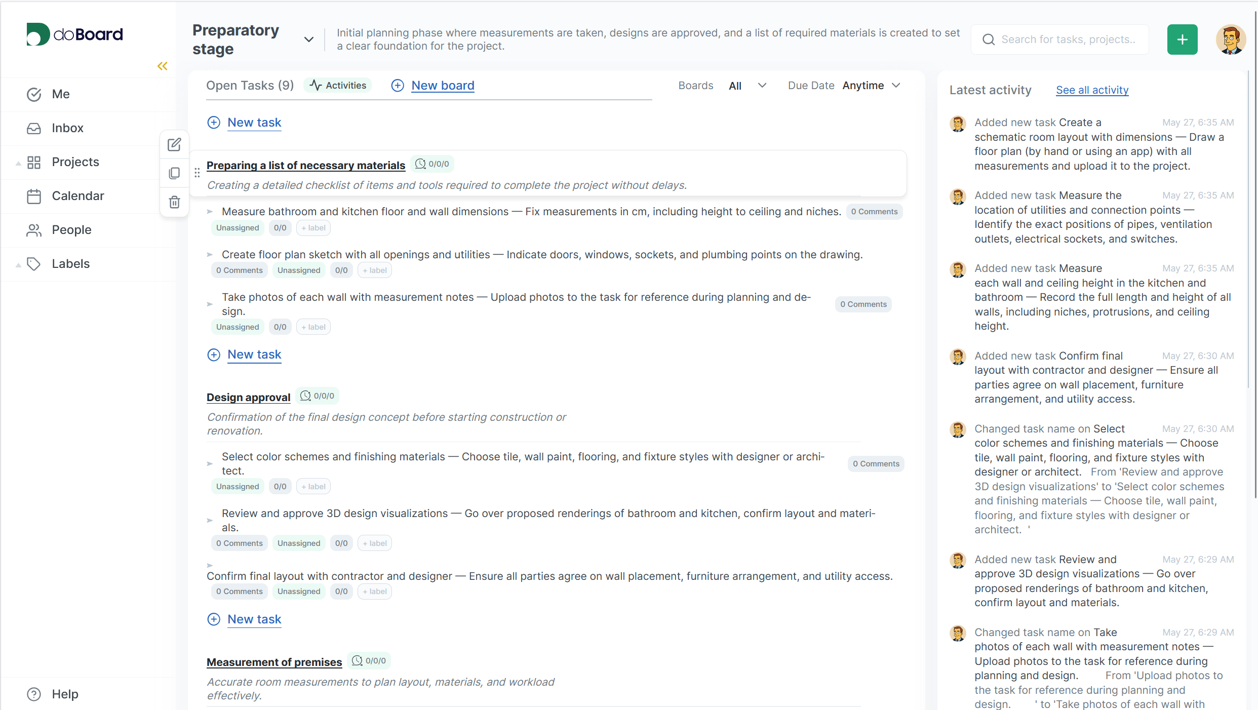 doBoard tasks list